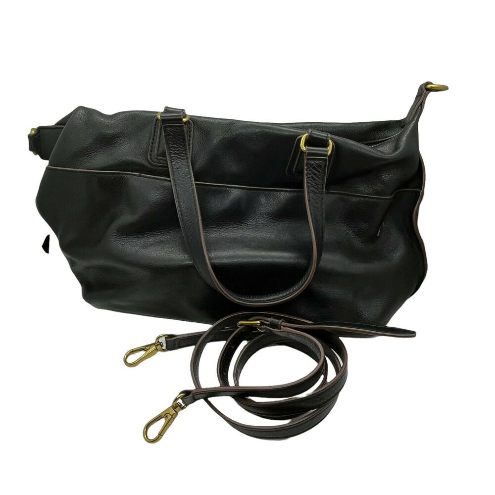 Fossil Julia Purse Crossbody Black Brown Leather Detachable Strap 2 Handle Bag